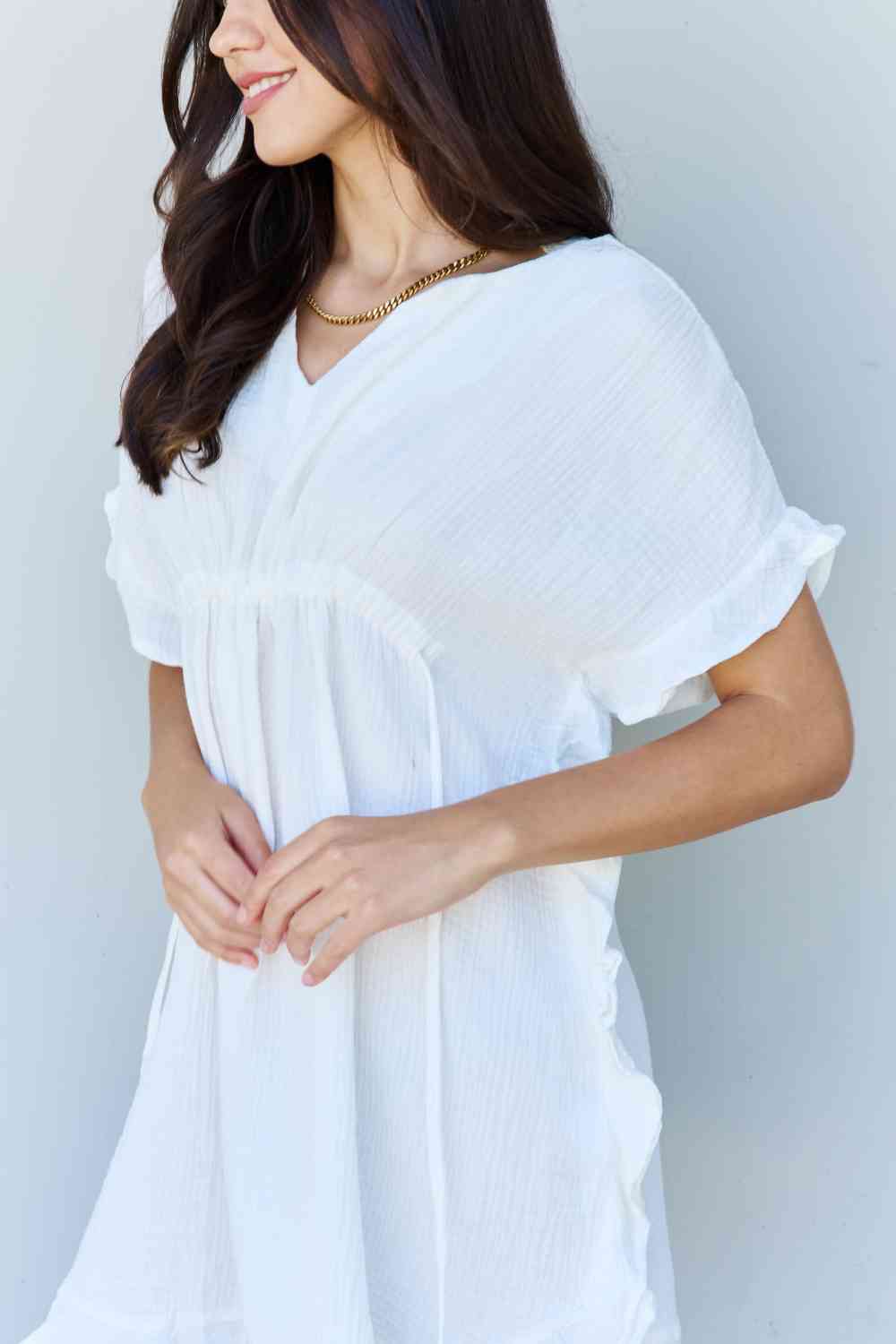 Ninexis Out Of Time Full Size Ruffle Hem Dress with Drawstring Waistband in White - Premium Ruffle Hem Dress from Concordia Style Boutique - Just $21.12! Shop now at Concordia Style Boutique