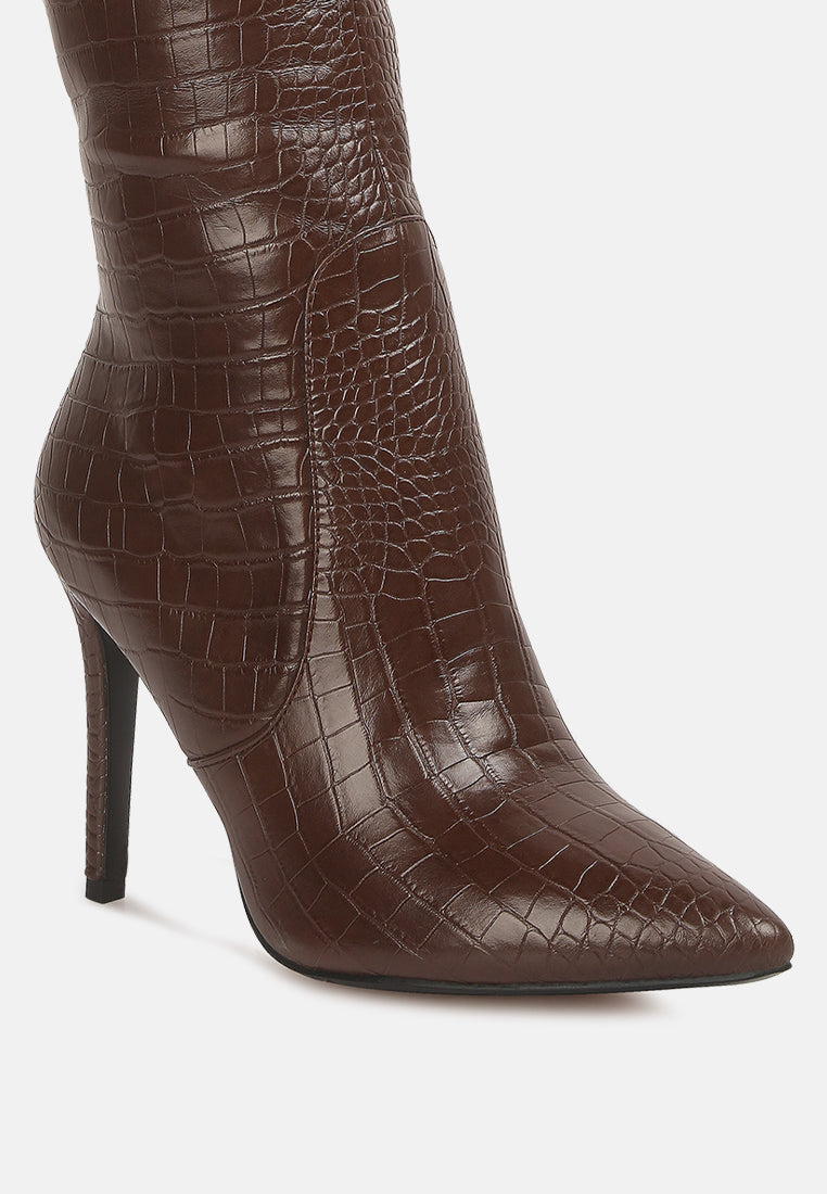 Indulgent High Heel Croc Calf Boots - Premium Calf Boots from London Rag - Just $90.25! Shop now at Concordia Style Boutique