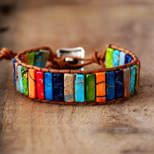 Multi Color Natural Stone Tube Beads Leather Wrap Bracelet - Premium bracelet from Consonance Store - Just $15.26! Shop now at Concordia Style Boutique