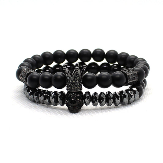 Matte Onyx Stone Beads Skull Bracelet Set Crown - Premium Matte Onyx Stone Beads Skull Bracelet Set Crown from Consonance Store - Just $11.76! Shop now at Concordia Style Boutique