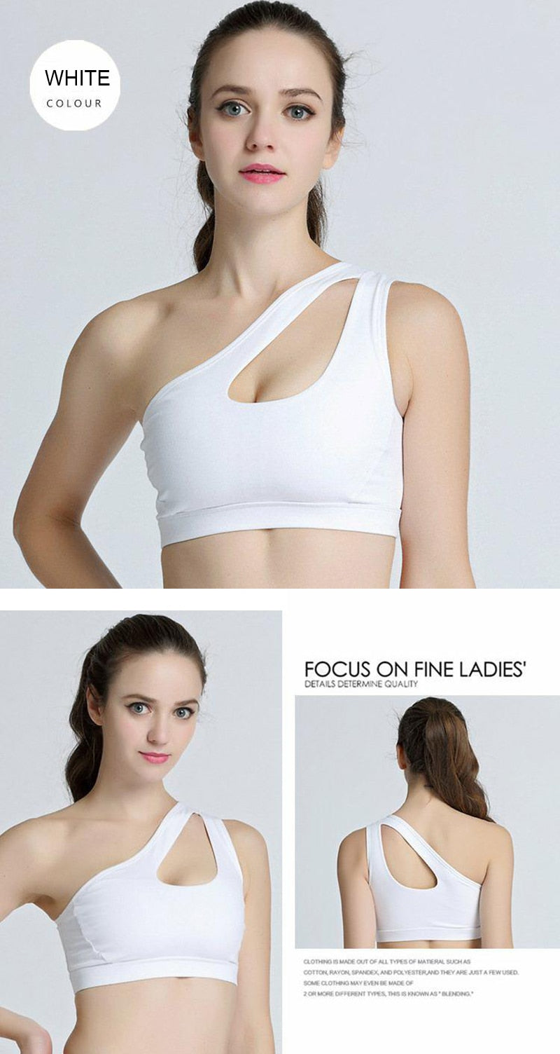 Sexy One Shoulder Yoga Bras Women Sports Top - Premium Sexy One Shoulder Yoga Bras Women Sports Top Crop Athletic Vest Push Up Underwear BH Sports Bra Sportswear Wire Free Gym Shirts from Concordia Style Boutique - Just $22.57! Shop now at Concordia Style Boutique