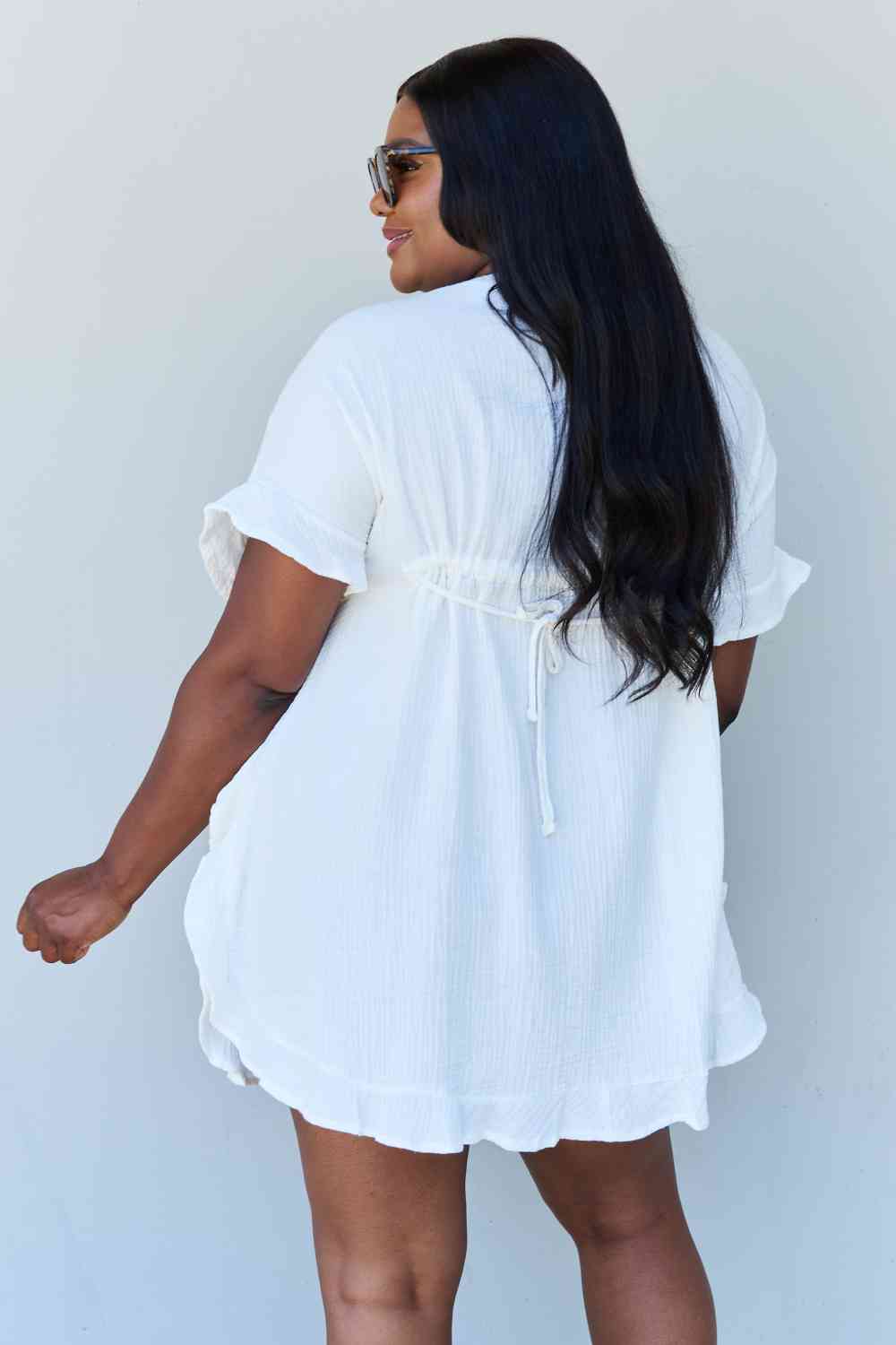 Ninexis Out Of Time Full Size Ruffle Hem Dress with Drawstring Waistband in White - Premium Ruffle Hem Dress from Concordia Style Boutique - Just $21.12! Shop now at Concordia Style Boutique