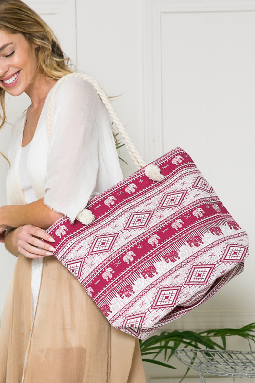 Justin Taylor Printed Tote with Rope Handles - Premium  from Trendsi - Just $14.14! Shop now at Concordia Style Boutique