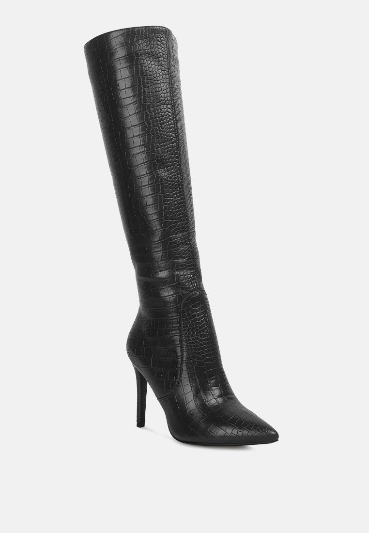 Indulgent High Heel Croc Calf Boots - Premium Calf Boots from London Rag - Just $90.25! Shop now at Concordia Style Boutique