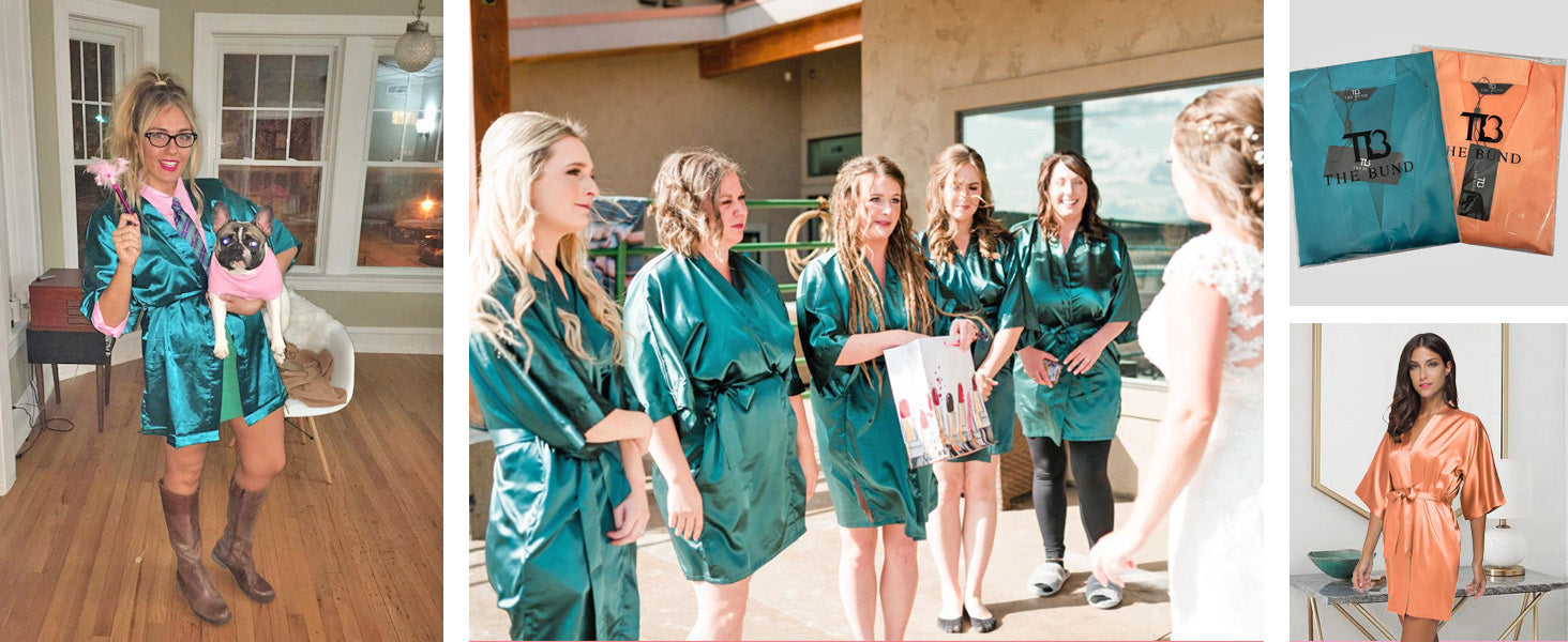 The Bund Women's Satin Robes Bride Bridesmaid Lace Short Silk Wedding Party Lightweight Bathrobe Soft Sleepwear S-XXXL - Premium Satin Robe from Concordia Style Boutique - Just $9.32! Shop now at Concordia Style Boutique