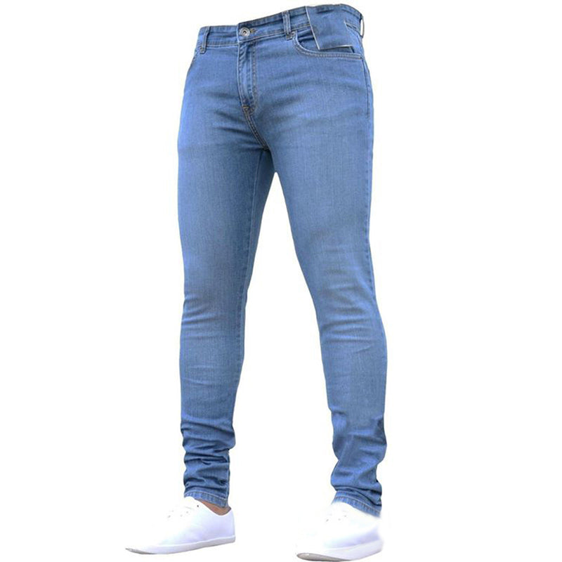 Mens Pants Retro Washing Zipper Stretch Jeans