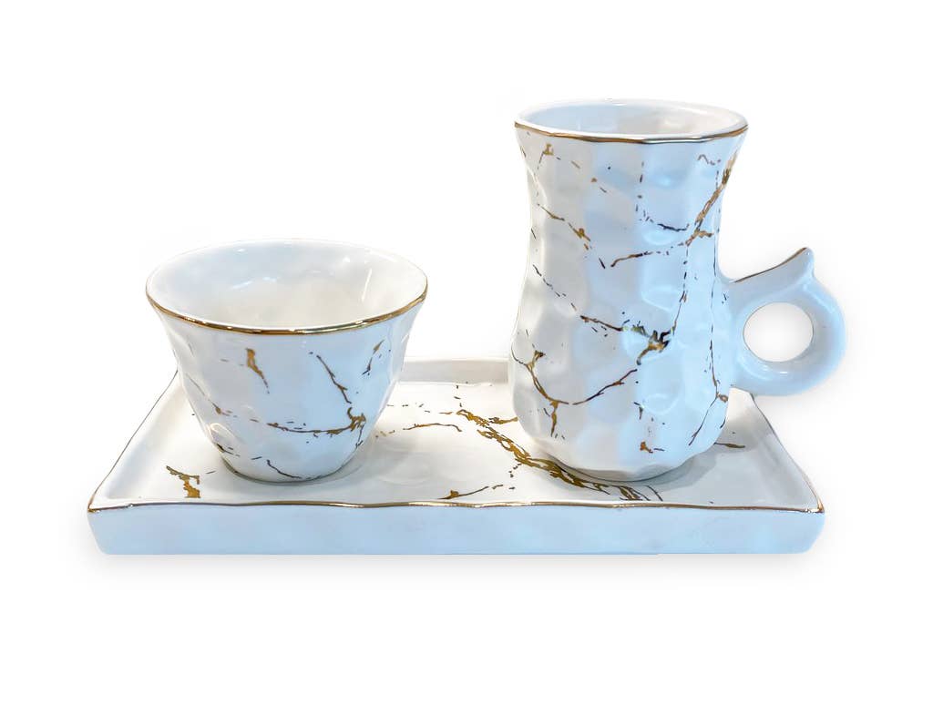 White Porcelain Tea Set Textured With Gold SpecklesHeart - Premium  from CLASSIC TOUCH DECOR INC. - Just $27.87! Shop now at Concordia Style Boutique