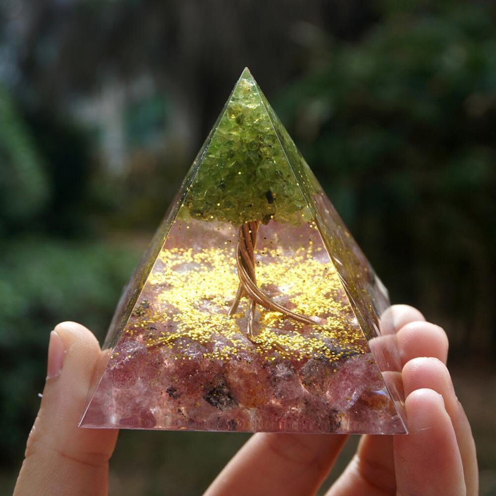 Energy Generator Orgone Pyramid Amethyst Peridot Healing Natural Crystal