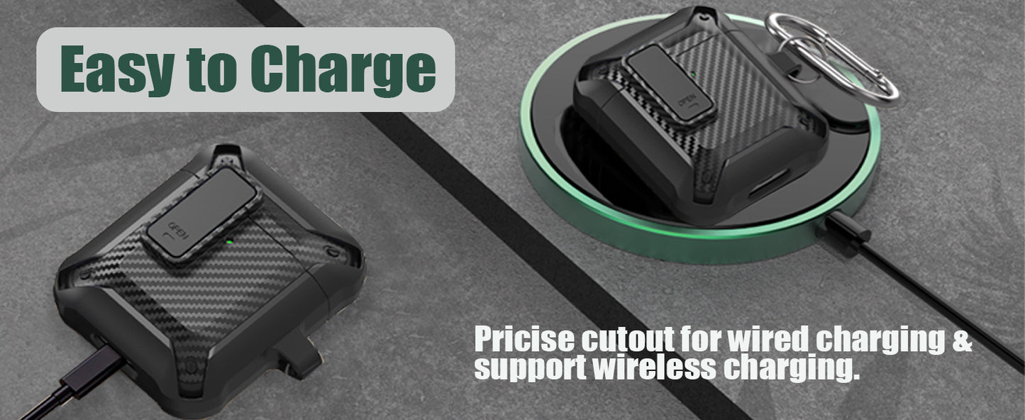 Airpod Case with Lock Compatible with Apple Airpods Case 2nd Generation Case, Rugged Case Cover for AirPods 1st Charging Case with Keychain for Men Women[Front LED Visible] - Premium Cases from Concordia Style Boutique - Just $6.96! Shop now at Concordia Style Boutique
