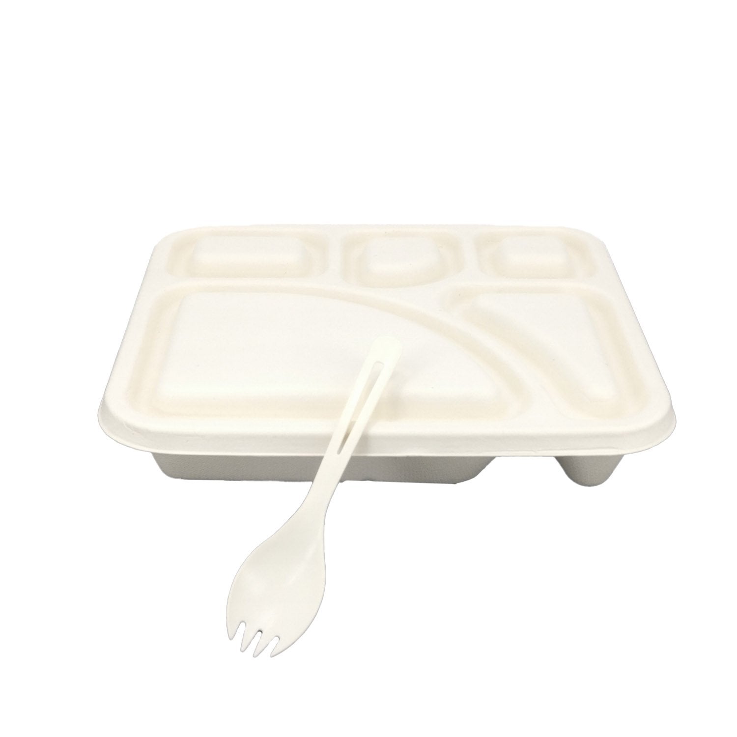 Disposable Biodegradable Sugarcane Bagasse (Pack of 5) Food 5 Partition Tray with Lid 24x20x4 cm With Corn Starch Based Spoon 14 CM - Premium Corn Starch Plates Trays Boxes from Aumni Crafts - Just $18.29! Shop now at Concordia Style Boutique