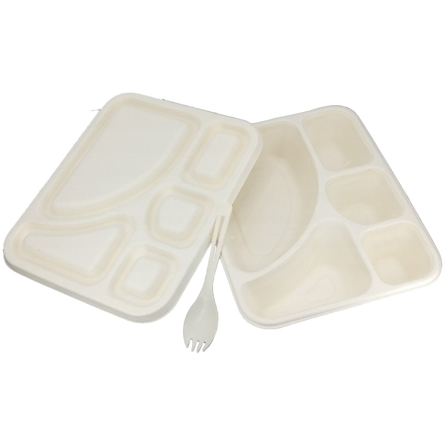 Disposable Biodegradable Sugarcane Bagasse (Pack of 5) Food 5 Partition Tray with Lid 24x20x4 cm With Corn Starch Based Spoon 14 CM - Premium Corn Starch Plates Trays Boxes from Aumni Crafts - Just $18.29! Shop now at Concordia Style Boutique