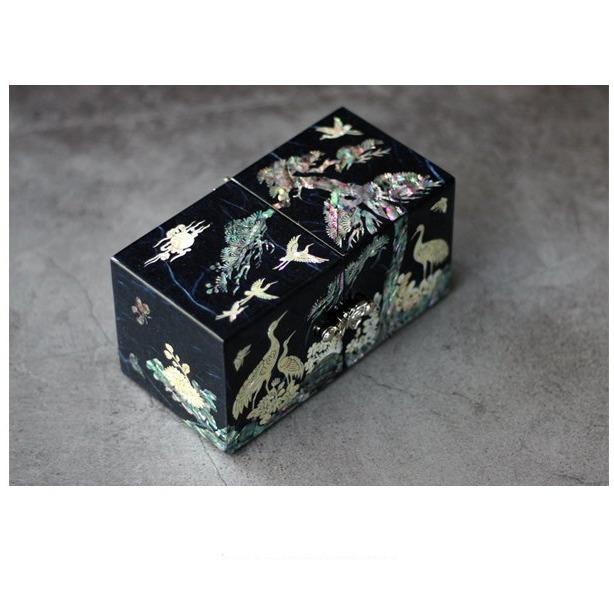 PALBOCK SANGHOE Hanji Najeon Jewelry Box Korean Traditional Handcraft (Twin Cranes, Shiny Dark Purple)