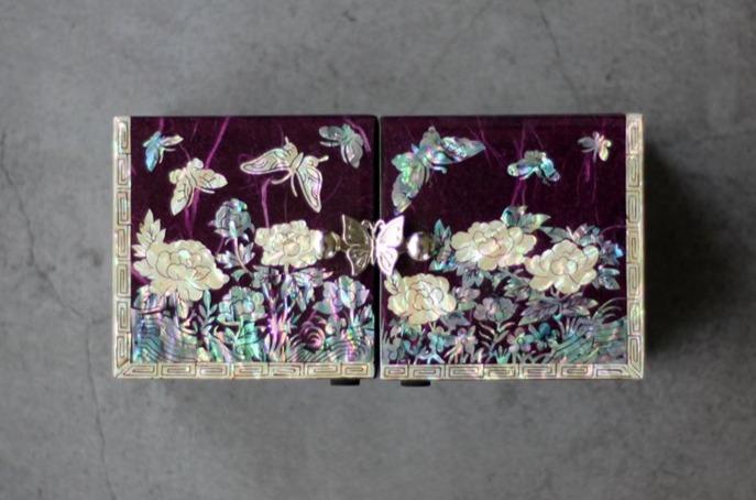 PALBOCK SANGHOE Hanji Najeon Jewelry Box Korean Traditional Handcraft (Butterfly & Peony, Purple)